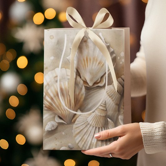 シーシェル水彩沿岸 ミディアムペーパーバッグ