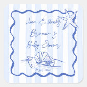 シーシェル波の青いストライプの赤ちゃんシャワーの好意 スクエアシール (正面)