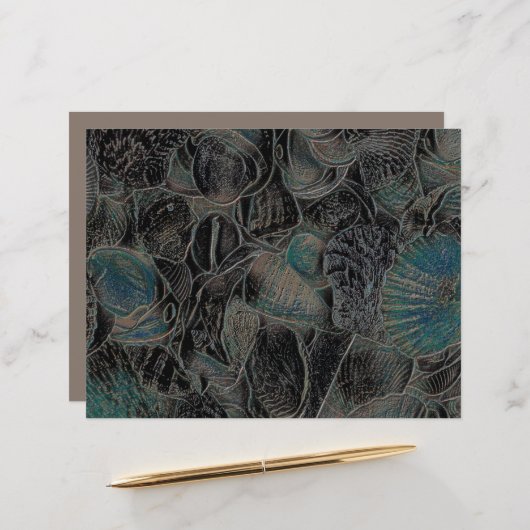 シーシェル海ビーチティール(緑がかった色)ブラックアートデクページ (正面/裏面インサイチュ)