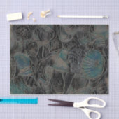 シーシェル海ビーチティール(緑がかった色)ブラックアートデクページ 薄葉紙 (クラフト)