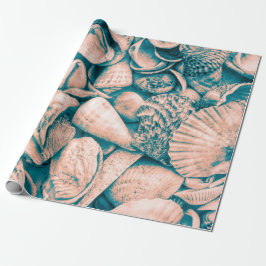 シーシェル海ビーチティール(緑がかった色)ヴィンテージ分離 ラッピングペーパー