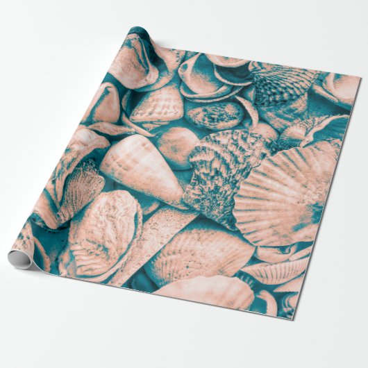 シーシェル海ビーチティール(緑がかった色)ヴィンテージ分離 ラッピングペーパー (アンロールド)