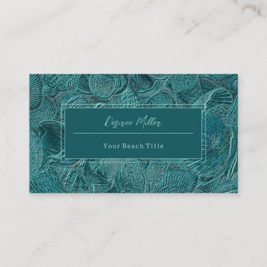 シーシェル海ビーチティール(緑がかった色)金属スタイル 名刺 (正面)