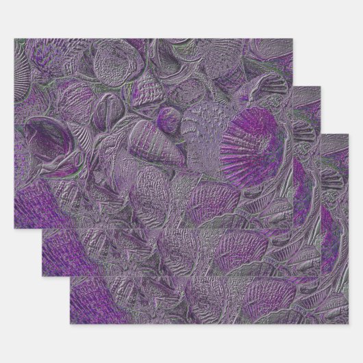 シーシェル海ビーチパープルグレーメタリック ラッピングペーパーシート (セット)