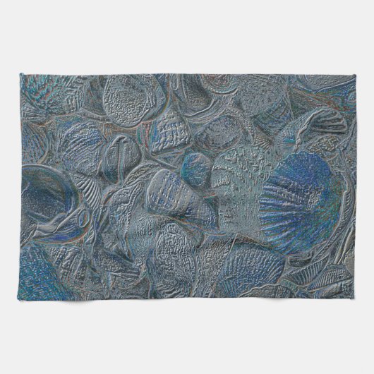 シーシェル海ビーチブルー航海のメタリック キッチンタオル (横)