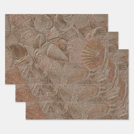 シーシェル海ビーチ金ゴールドセピアデコパエレガントージュ ラッピングペーパーシート