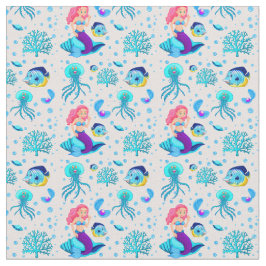 シーシェル海中魚のピンクアクアマーメイド ファブリック