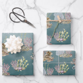 シーシェル海藻サンゴ深いグリーンシー ラッピングペーパーシート