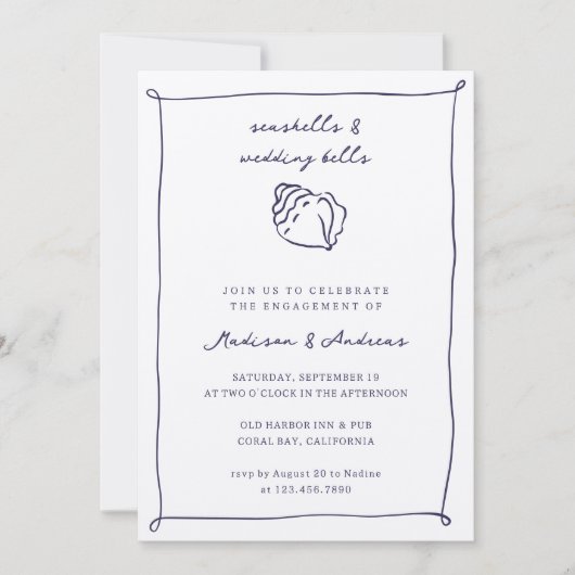 シーシェル結婚ズベル航海のビーチ婚約 招待状 (正面)