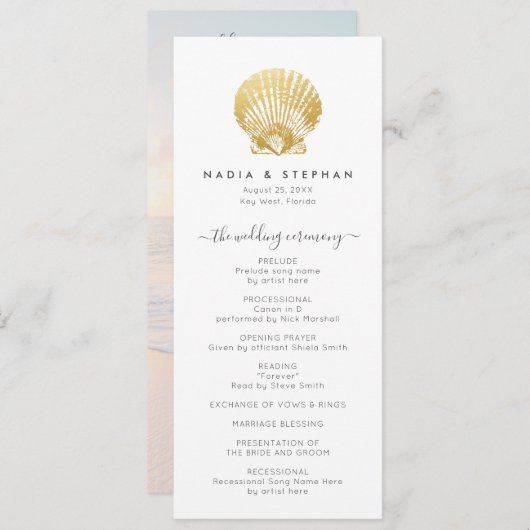 シーシェル航海のビーチ結婚式金ゴールドモダン プログラム (正面/裏面)