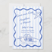 シーシェル青い手羽織の波状縁どビーチ結婚式 セーブザデート (正面)