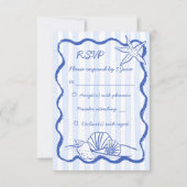 シーシェル青い手羽織の波状縁どビーチ結婚式 出欠カード (正面)