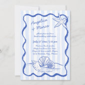 シーシェル青い手羽織の波状縁どビーチ結婚式 招待状 (正面)