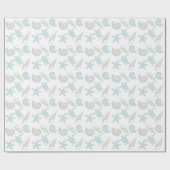 シーシェル&ウミガメ模様ホワイト ラッピングペーパー (フラット)