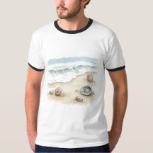 シーシェル＆サンド - 水彩ビーチトートメンズTシャツ