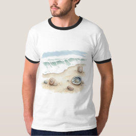 シーシェル&サンド - 水彩ビーチトートメンズTシャツ Tシャツ