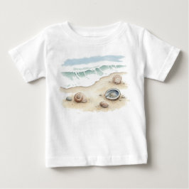 シーシェル&サンド 水彩 ビーチトート ボディTシャツ ベビーTシャツ
