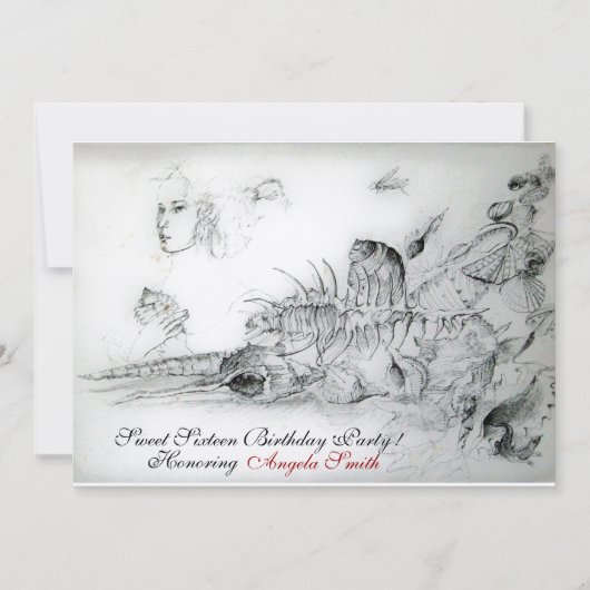 シーシェル スウィート16 パーティー, ルビー モノグラム ゴールド 招待状 (正面)