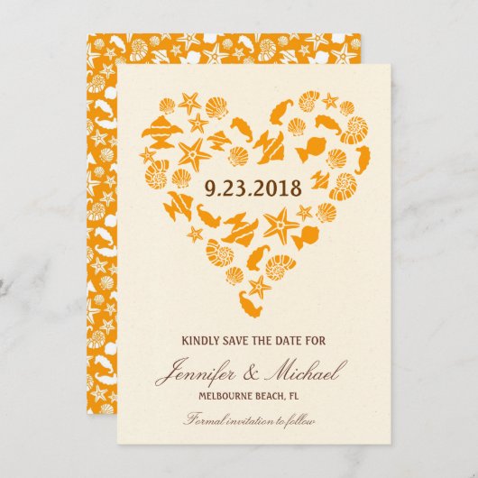 シーシェル&スターフィッシュハートサマービーチ結婚式 セーブザデート (正面/裏面)