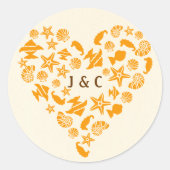 シーシェル&スターフィッシュハートサマービーチ結婚式 ラウンドシール (正面)