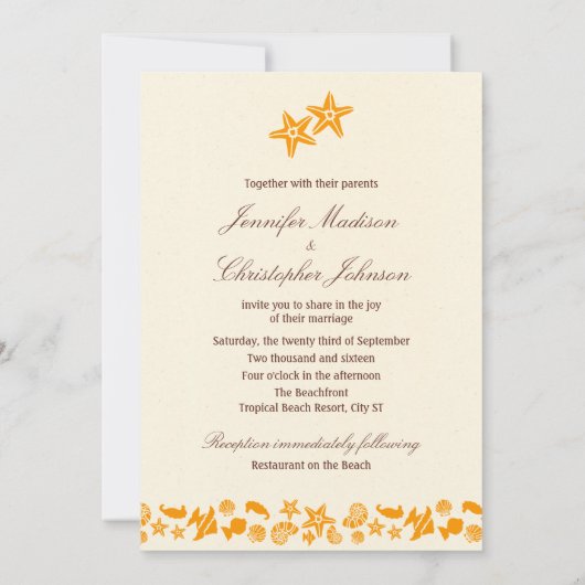 シーシェル&スターフィッシュハートサマービーチ結婚式 招待状 (裏面)