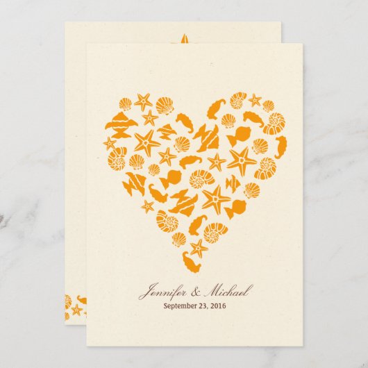 シーシェル&スターフィッシュハートサマービーチ結婚式 招待状 (正面/裏面)