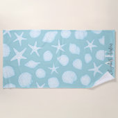 シーシェル&スターフィッシュ – 沿岸夏の雰囲気 | ビーチタオル (正面)