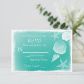 シーシェル&ティール（緑がかった色）グリーンビーチRSVPカード 出欠カード (スタンド正面)
