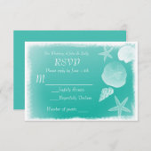 シーシェル&ティール（緑がかった色）グリーンビーチRSVPカード 出欠カード (正面/裏面)