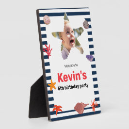 シーシェル、ヒトデ、コーラル航海のオンストライプズ フォトプラーク