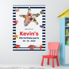 シーシェル、ヒトデ、コーラル航海のオンストライプズ ポスター