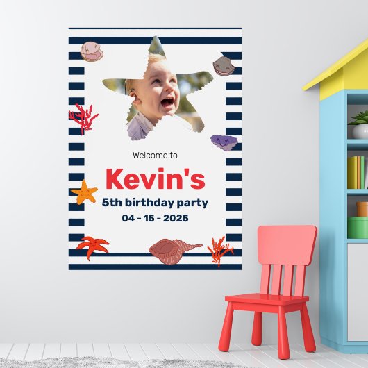 シーシェル、ヒトデ、コーラル航海のオンストライプズ ポスター (子ども部屋1)