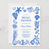 シーシェル フレーム ブライダルシャワー 青い海 カスタム QR 招待状 (正面)