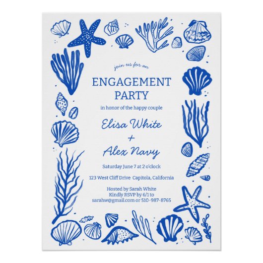 シーシェル フレーム 婚約 ビーチ カスタム ポスター (正面)