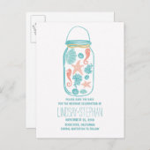 シーシェル・メイソンのjarビーチ結婚式保存日付 案内ポストカード (正面/裏面)