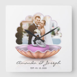 シーシェル·リングや輪ズ·結婚フォトズ·ギフト·ウォール·クロック スクエア壁時計