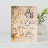 シーシェル ロープ サンド バーガンディ フラワーブライダルシャワー 招待状 (スタンド正面)