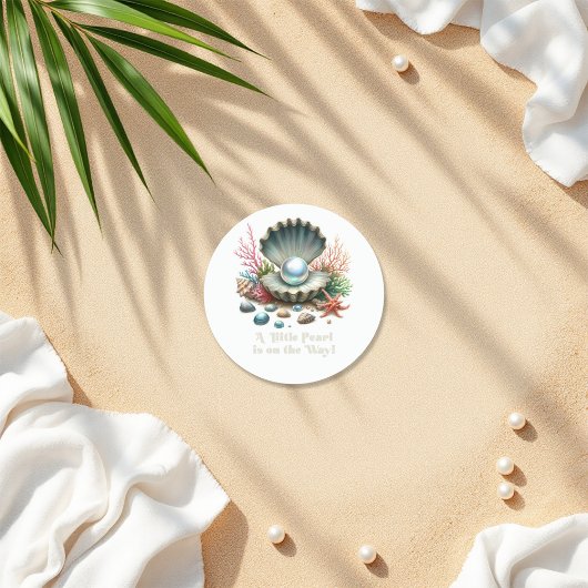 シーシェル&海テーマリトルパールベビーシャワー ラウンドシール