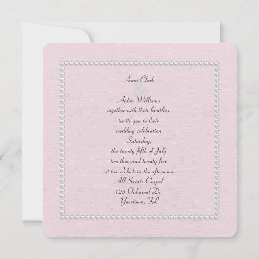 シーシェ独身のルの結婚式の招待でピンクの真珠 招待状 (裏面)