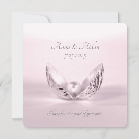 シーシェ独身のルの結婚式の招待でピンクの真珠 招待状 (正面)