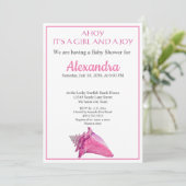 シーシェ航海のルピンクの女の子の赤ちゃんシャワーの招待 案内状 (スタンド正面)