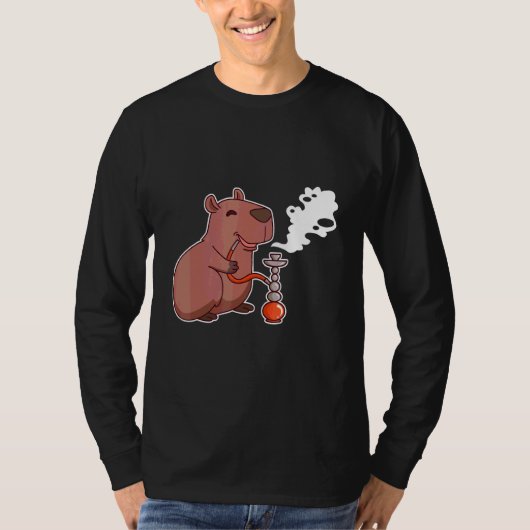 シーシャを楽しむかわいいカピバラ Tシャツ (正面)
