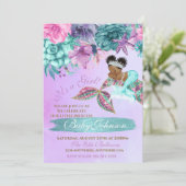 シーシャワーの下のエスニックヴィンテージ·マーメイドベビー 招待状 (スタンド正面)