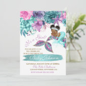 シーシャワーの下のエスニックヴィンテージ·マーメイドベビー 招待状 (スタンド正面)