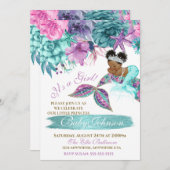 シーシャワーの下のエスニックヴィンテージ·マーメイドベビー 招待状 (正面/裏面)