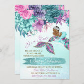 シーシャワーの下のエスニックヴィンテージ·マーメイドベビー 招待状 (正面/裏面)