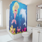 シーシャワーカーテンの下でブロンドのピンクの人魚 シャワーカーテン (インサイチュ)