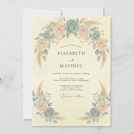 シーシャンアプリコットパンパスユーカリの結婚式 招待状 (正面)