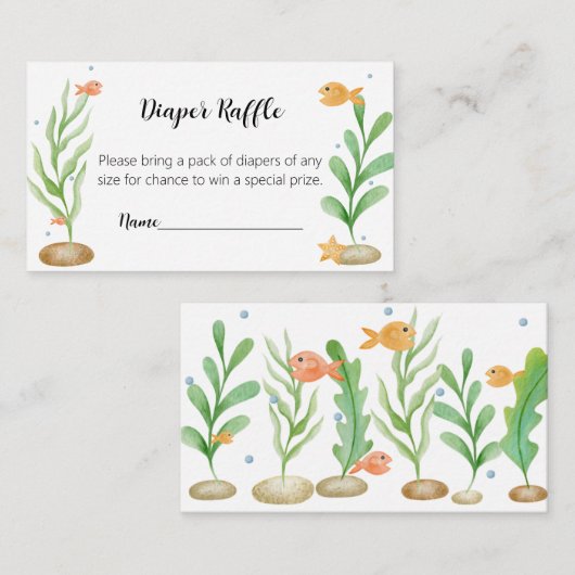 シーシャークベイビーシャワーおむつラッフルカードの下 エンクロージャーカード (正面/裏面)