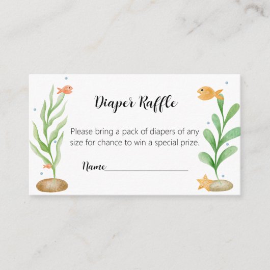 シーシャークベイビーシャワーおむつラッフルカードの下 エンクロージャーカード (正面)